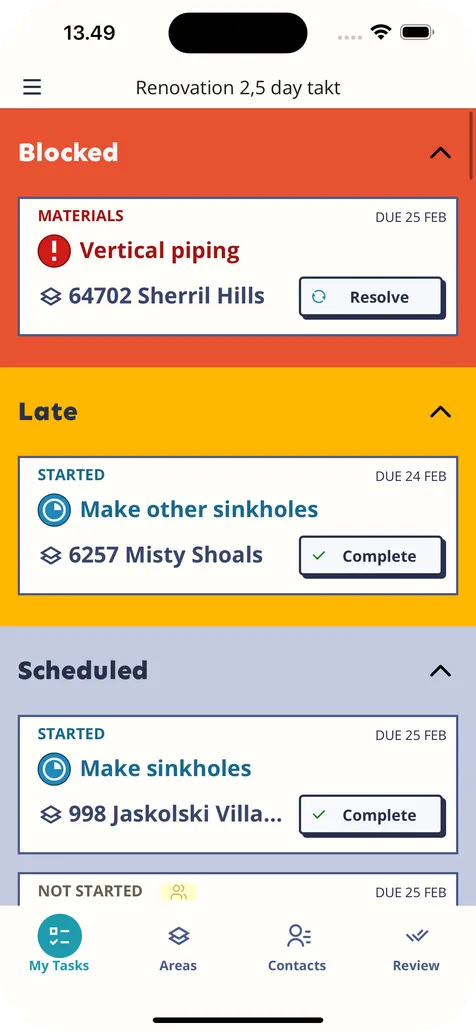 Taso Planner mobile task list