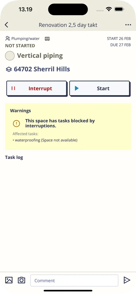 Taso Planner task warning detail