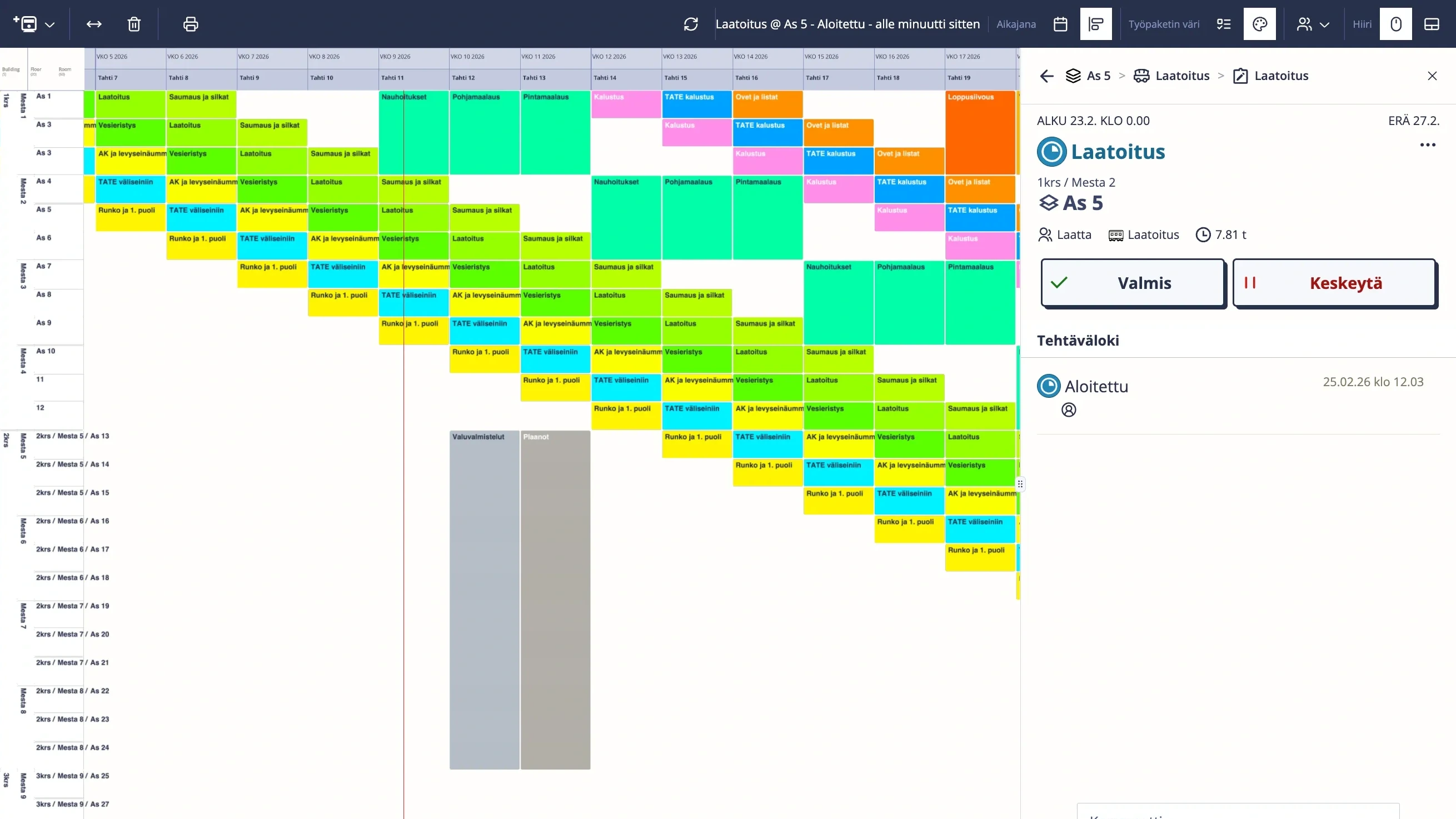 Taso Planner takt schedule view